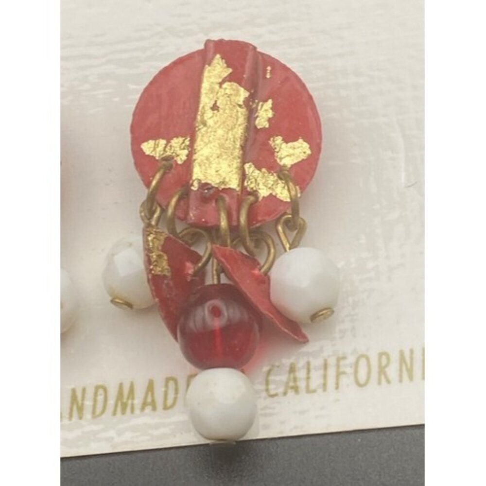 NWT Vintage Earrings Carla Renee Handmade in California Dangle Pierced Red White